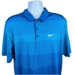 Nike Polo Shirt Mens XL Navy‎ Blue Striped Dri-Fit Standard Fit Short Sleeve